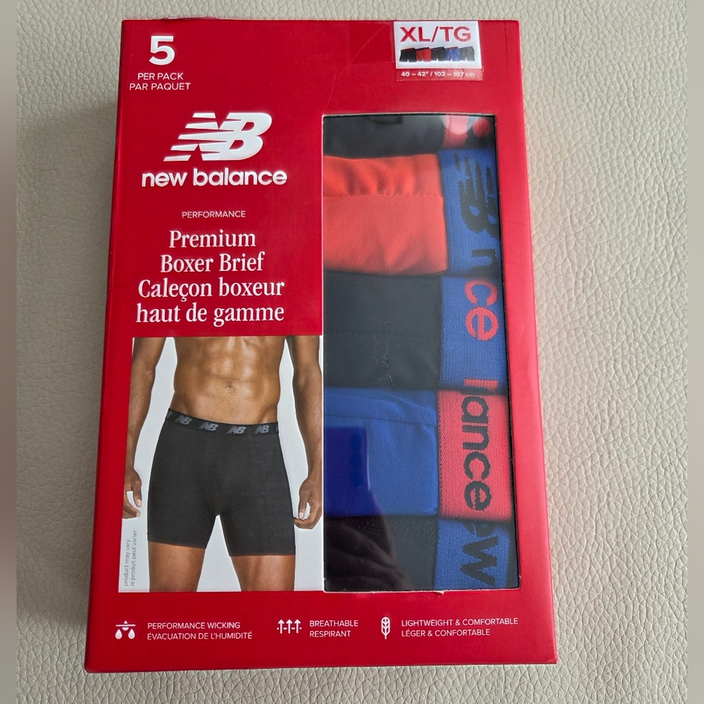 NWB - New Balance Men's Performance Premium Boxer Brief 5 Pack - Size XL